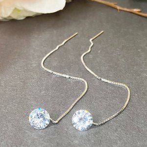 Silver Tassels Long Drop Crystal Vintage Earrings